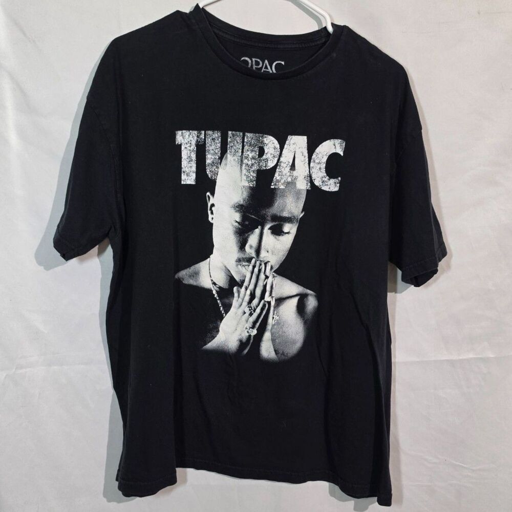 Tupac Shakur 2PAC Graphic T-Shirt Black Praying Hands Rap Hip Hop Tee XL